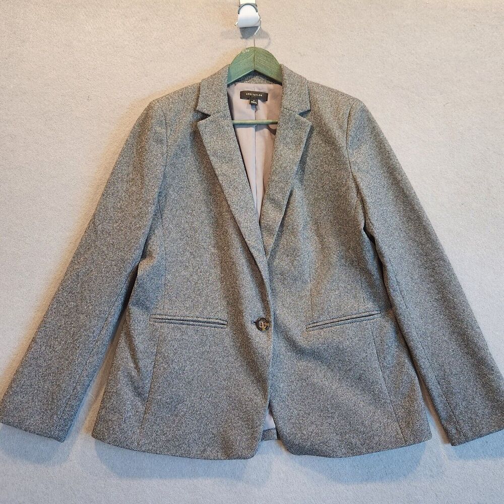 Ann Taylor Black Label Womens Blazer Notch Collar One Button Jacket Gray Size 10